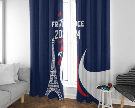 France 2024 Bonjour Window Curtain Eiffel Tower Gallic Rooster