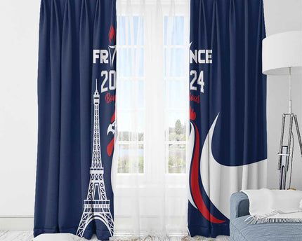 France 2024 Bonjour Window Curtain Eiffel Tower Gallic Rooster