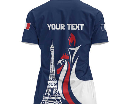 Personalized France 2024 Bonjour Women Polo Shirt Eiffel Tower Gallic Rooster