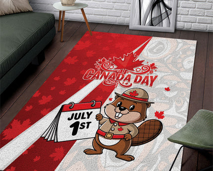 Canada Day Area Rug Beaver Mountie Maple Leaves