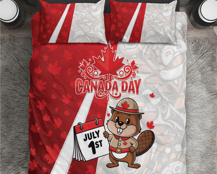 Canada Day Bedding Set Beaver Mountie Maple Leaves