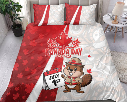 Canada Day Bedding Set Beaver Mountie Maple Leaves
