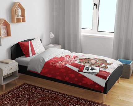 Canada Day Bedding Set Beaver Mountie Maple Leaves