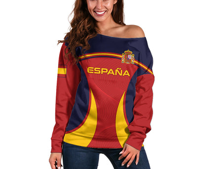 Spain Football Off Shoulder Sweater La Roja 2024 Sporty Style
