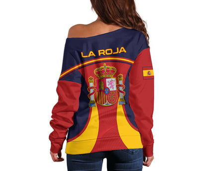 Spain Football Off Shoulder Sweater La Roja 2024 Sporty Style