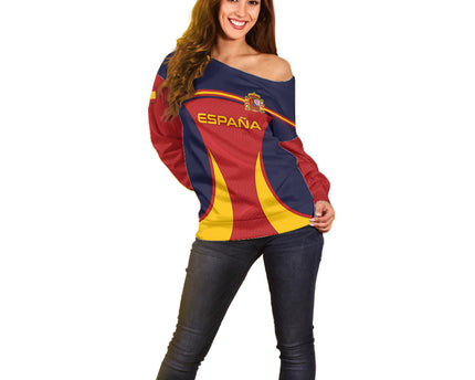 Spain Football Off Shoulder Sweater La Roja 2024 Sporty Style