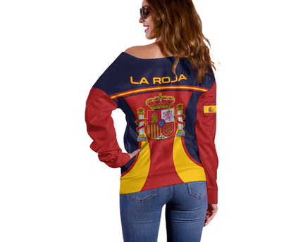 Spain Football Off Shoulder Sweater La Roja 2024 Sporty Style