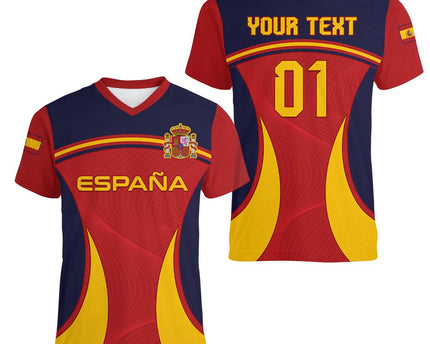 Custom Spain Football Women V Neck T Shirt La Roja 2024 Sporty Style