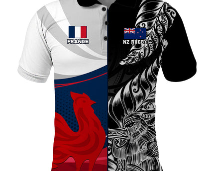 Custom New Zealand And France Rugby Polo Shirt XV de France Kiwi Silver Fern 2023 World Cup