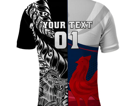 Custom New Zealand And France Rugby Polo Shirt XV de France Kiwi Silver Fern 2023 World Cup