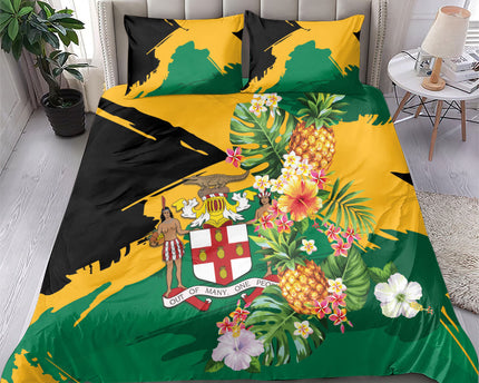 Jamaica Pineapple Bedding Set Coat of Arms Tropical Flowers