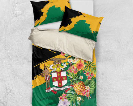 Jamaica Pineapple Bedding Set Coat of Arms Tropical Flowers