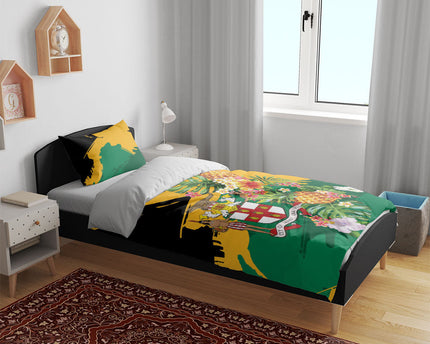 Jamaica Pineapple Bedding Set Coat of Arms Tropical Flowers