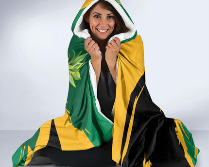 Jamaica Pineapple Hooded Blanket Coat of Arms Tropical Flowers