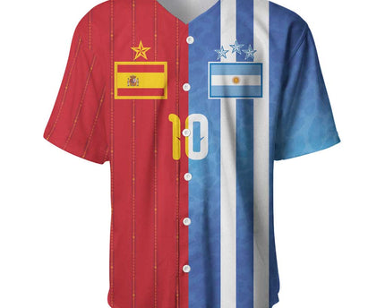 Custom Argentina and Spain Football Mashup Baseball Jersey Final