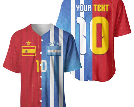Custom Argentina and Spain Football Mashup Baseball Jersey Final