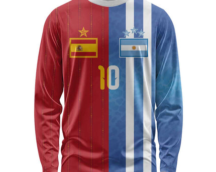 Custom Argentina and Spain Football Mashup Long Sleeve Shirt Final
