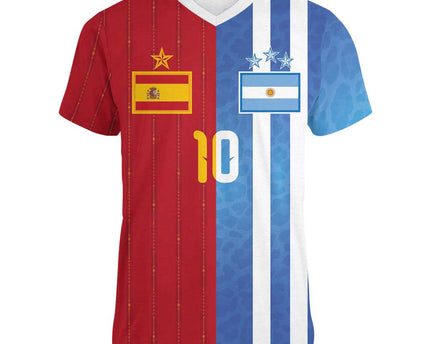 Custom Argentina and Spain Football Mashup Women V-Neck T-Shirt Final
