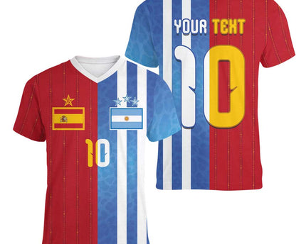 Custom Argentina and Spain Football Mashup Women V-Neck T-Shirt Final