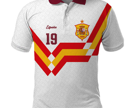 Custom Spain National Football Polo Shirt Geometric Flag Stripe Pattern Retro Graphic Concept