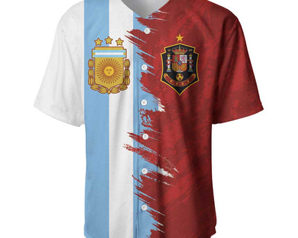 Half Argentina and Half Spain Football Baseball Jersey Grunge Style