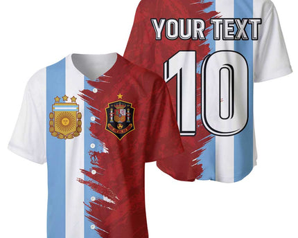 Half Argentina and Half Spain Football Baseball Jersey Grunge Style