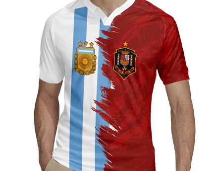 Half Argentina and Half Spain Football Rugby Jersey Grunge Style
