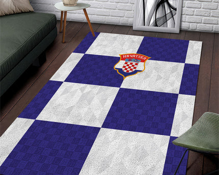 Croatia Football Area Rug Checkerboard Pattern with Glagolitic Script Away Color