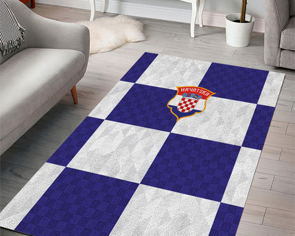 Croatia Football Area Rug Checkerboard Pattern with Glagolitic Script Away Color