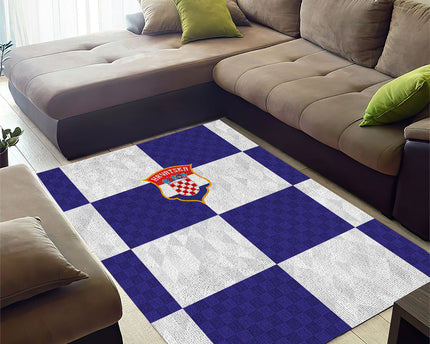 Croatia Football Area Rug Checkerboard Pattern with Glagolitic Script Away Color