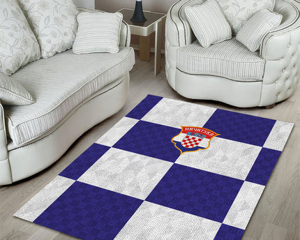 Croatia Football Area Rug Checkerboard Pattern with Glagolitic Script Away Color