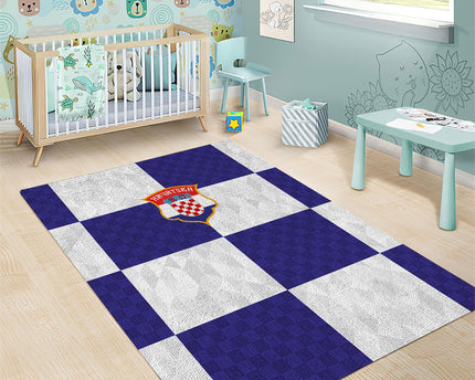 Croatia Football Area Rug Checkerboard Pattern with Glagolitic Script Away Color