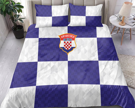 Croatia Football Bedding Set Checkerboard Pattern with Glagolitic Script Away Color