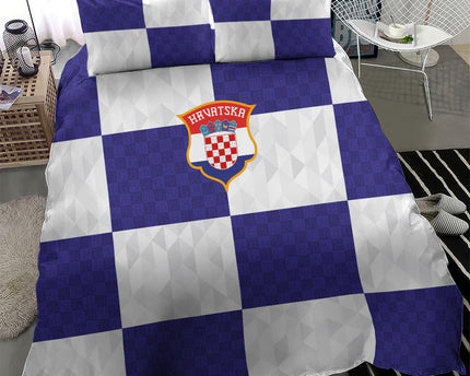 Croatia Football Bedding Set Checkerboard Pattern with Glagolitic Script Away Color