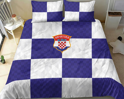 Croatia Football Bedding Set Checkerboard Pattern with Glagolitic Script Away Color