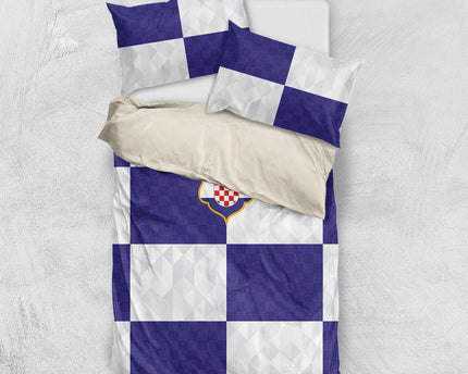 Croatia Football Bedding Set Checkerboard Pattern with Glagolitic Script Away Color
