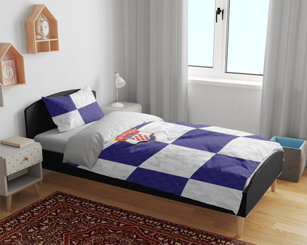 Croatia Football Bedding Set Checkerboard Pattern with Glagolitic Script Away Color