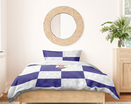 Croatia Football Bedding Set Checkerboard Pattern with Glagolitic Script Away Color