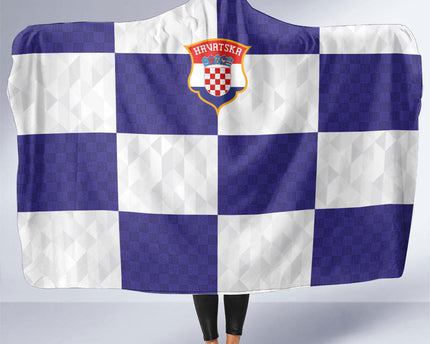 Croatia Football Hooded Blanket Checkerboard Pattern with Glagolitic Script Away Color