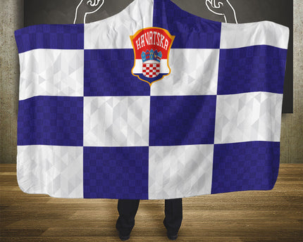 Croatia Football Hooded Blanket Checkerboard Pattern with Glagolitic Script Away Color