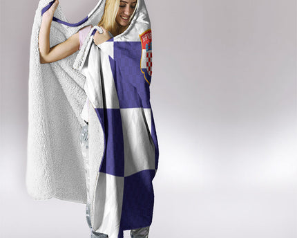 Croatia Football Hooded Blanket Checkerboard Pattern with Glagolitic Script Away Color
