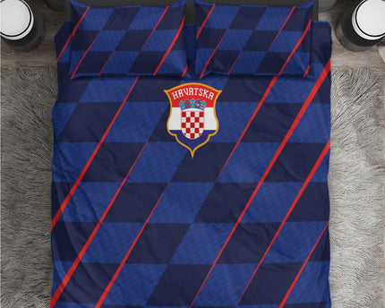 Croatia Football Bedding Set Glagolitic Script Checkerboard Sporty Style Away Color