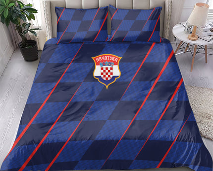Croatia Football Bedding Set Glagolitic Script Checkerboard Sporty Style Away Color