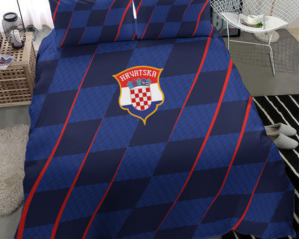 Croatia Football Bedding Set Glagolitic Script Checkerboard Sporty Style Away Color