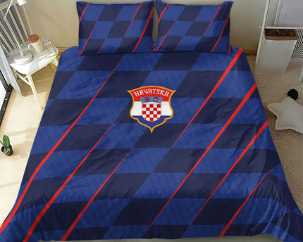 Croatia Football Bedding Set Glagolitic Script Checkerboard Sporty Style Away Color