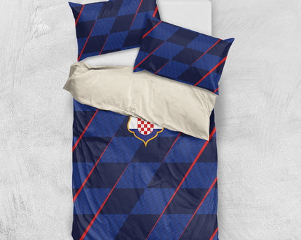 Croatia Football Bedding Set Glagolitic Script Checkerboard Sporty Style Away Color
