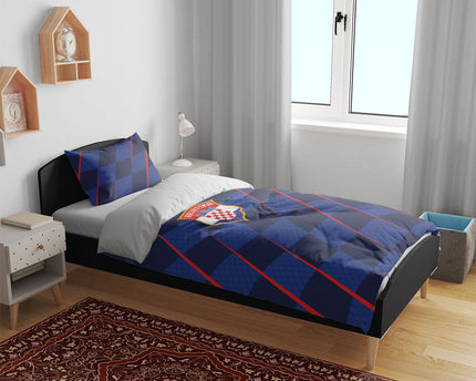 Croatia Football Bedding Set Glagolitic Script Checkerboard Sporty Style Away Color