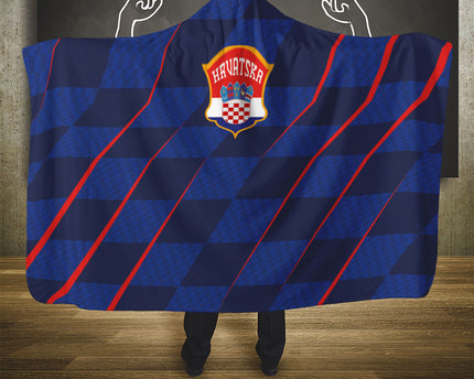 Croatia Football Hooded Blanket Glagolitic Script Checkerboard Sporty Style Away Color