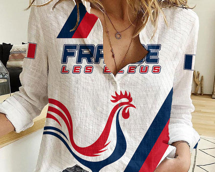 France Rugby 2023 Women Casual Shirt Les Blues Roosters