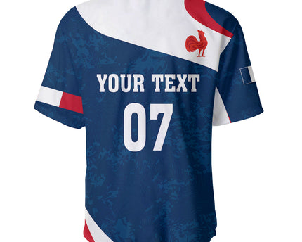 Personalised France Rugby Baseball Jersey World Cup Les Blues Curves Style